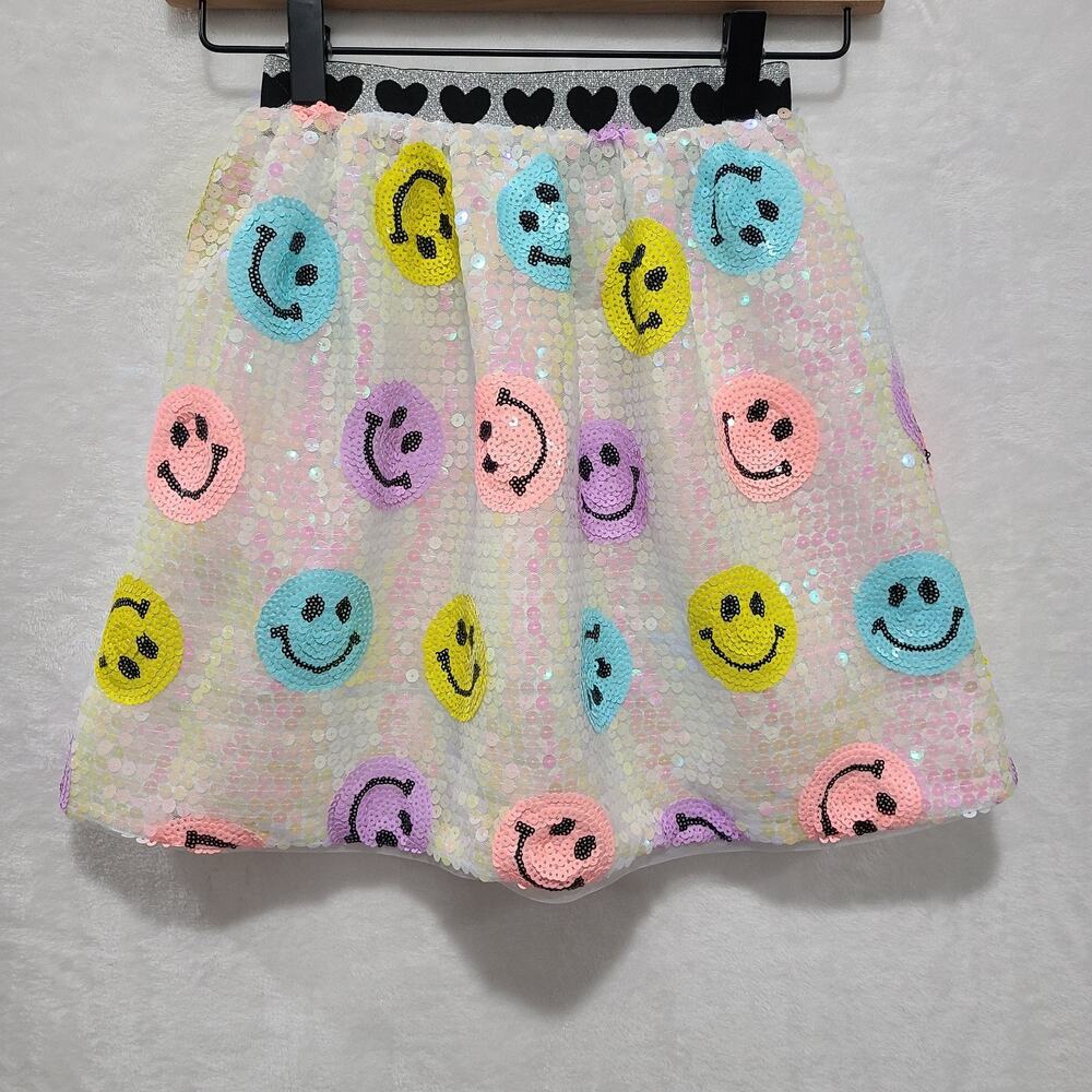 Lola + The Boys "Don't Worry Be Happy" Sequin Emoji Skirt Girls Size 10 READ